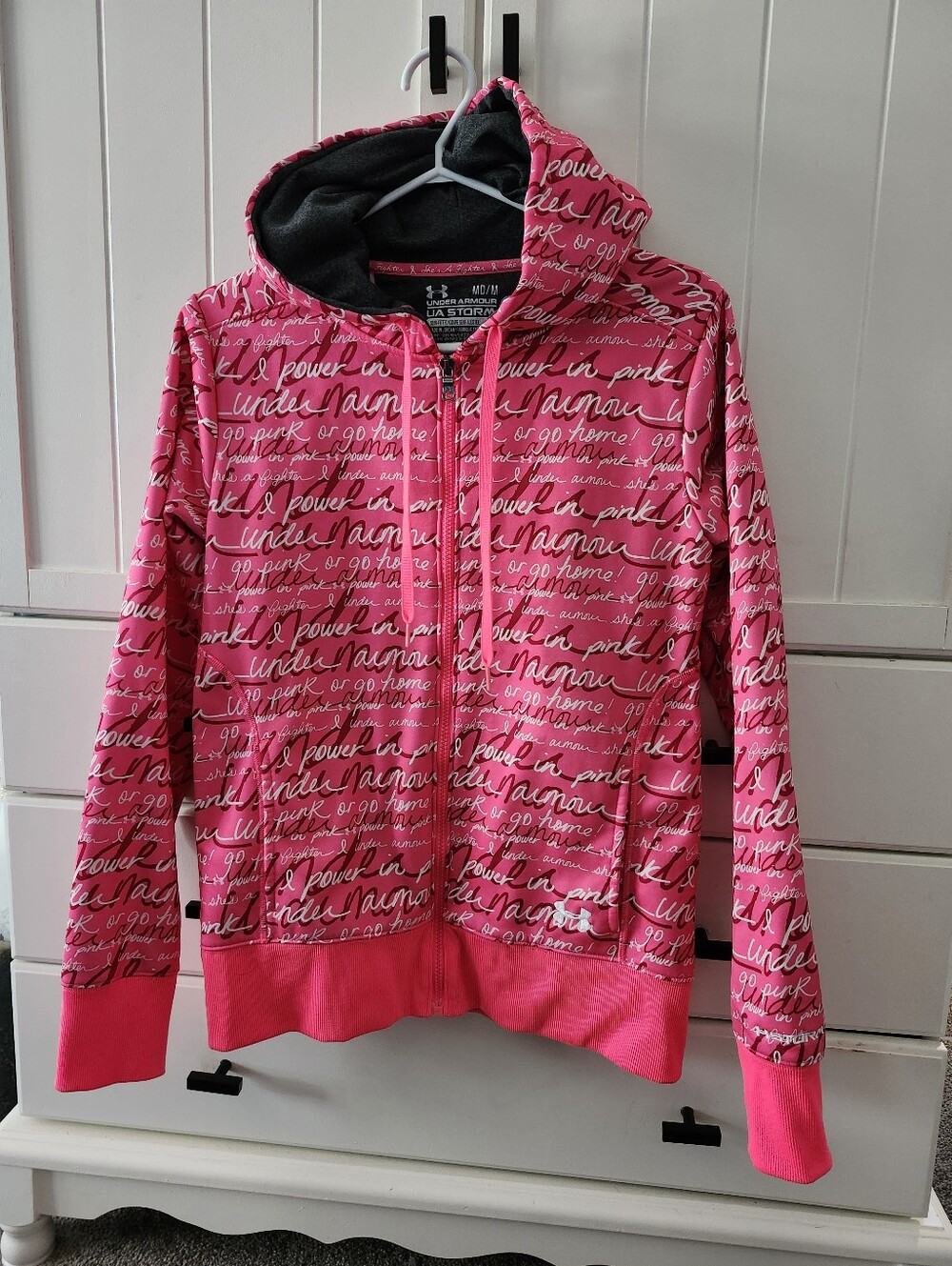 Under Armour Womans Hot Pink Script Hooded Jacket Sz M